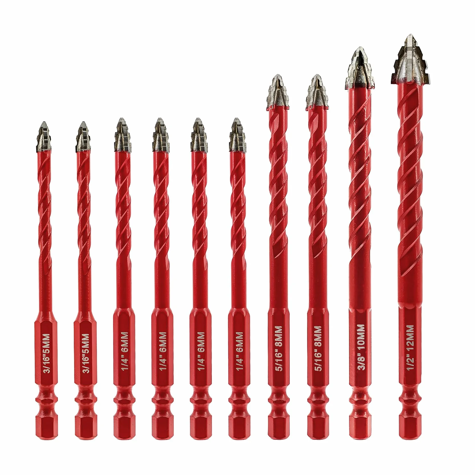 FOCSTOL Set de Foret Sec - 10 Pièces 5/6/8/10/12mm Foret Excentrique Dentelé avec Changement Rapide Tige Hexagonale pour Bois Plastique Maçonnerie Céramique Béton Marbre