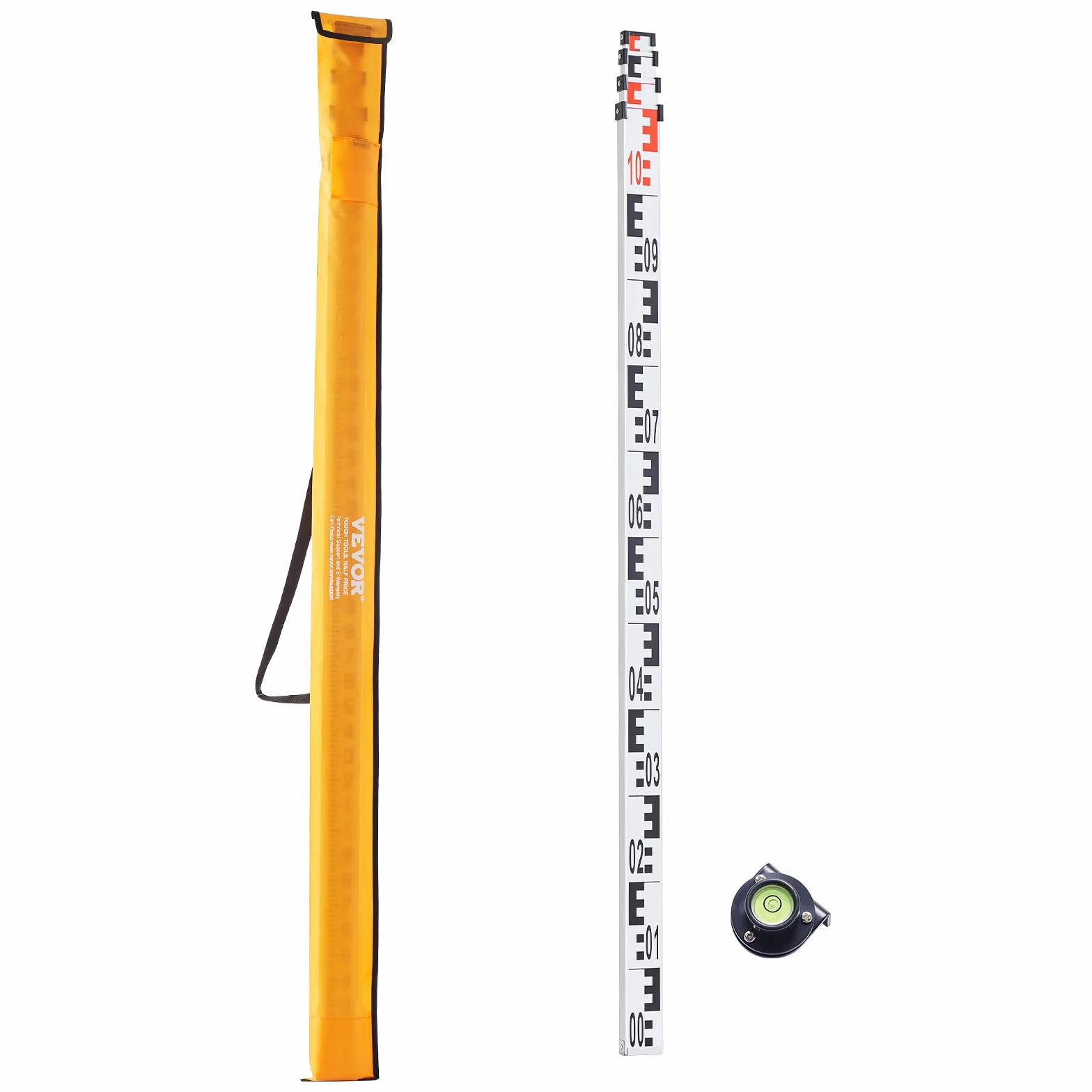 VEVOR Tige de mesure télescopique métrique 4 m, mire télescopique de mesure double face en cm/mm règle en alliage d'aluminium avec niveau à bulle et sac de transport pour mesurer maisons, murs, sols