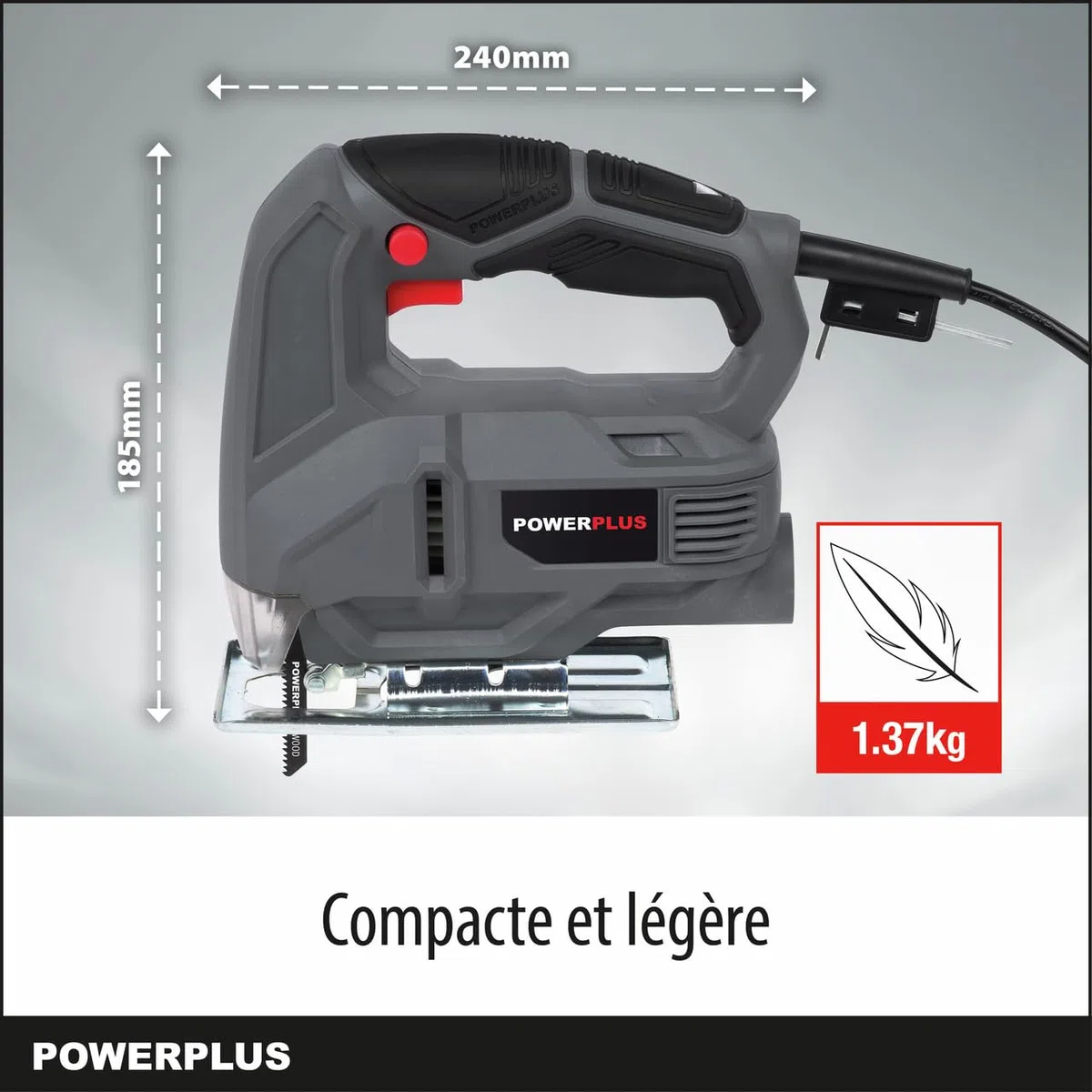 Powerplus Scie Sauteuse Électrique de 450 W POWE30010 - Scie Sauteuse Filaire à Patin Réglable 3000 min-1 - avec 1 Accessoire