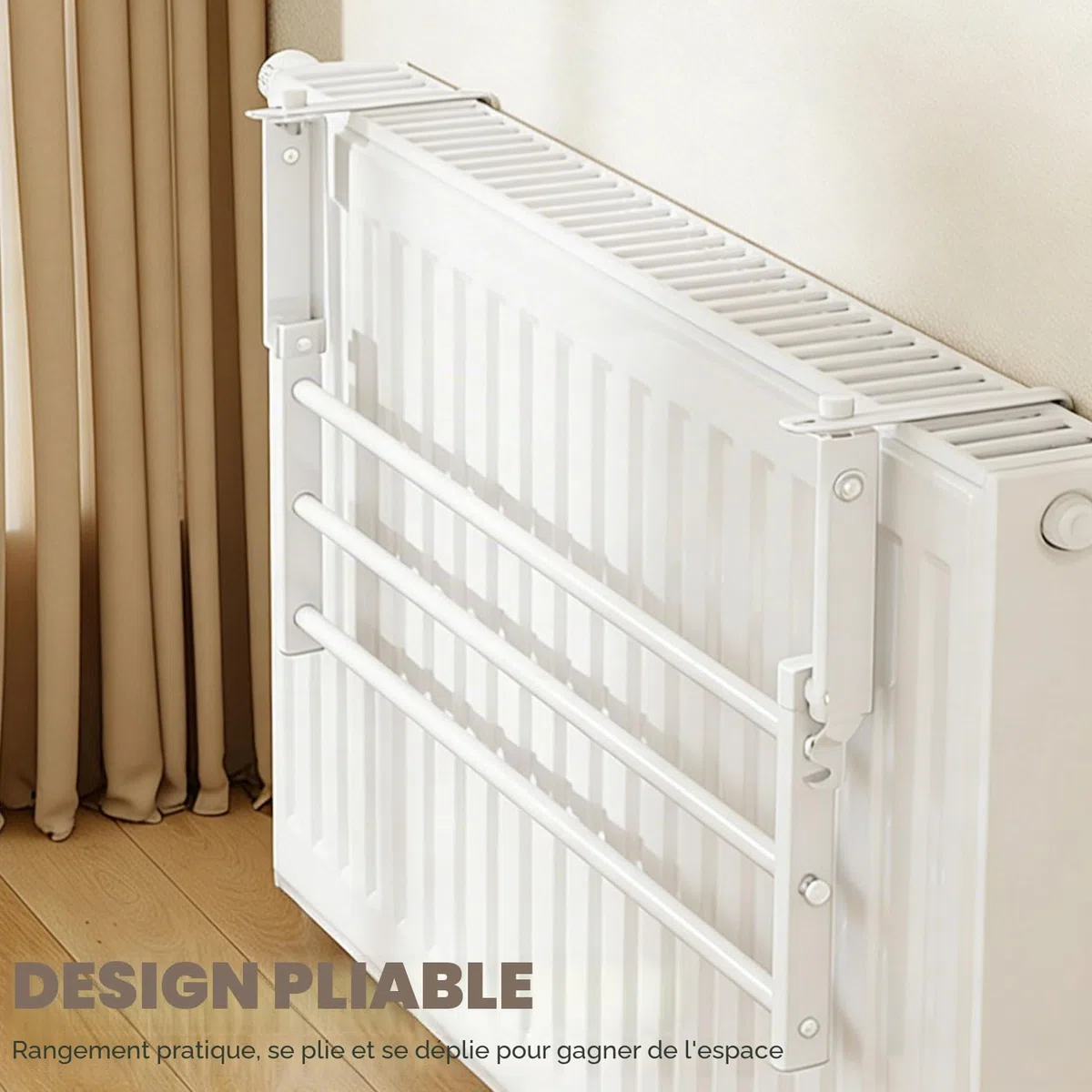 Porte-serviettes radiateur, blanc, porte-serviettes chauffant, porte-serviettes pour radiateur sans perçage, étendoir à linge radiateur, sèche-linge, distance murale réglable : 0 à 12,5 cm (D)