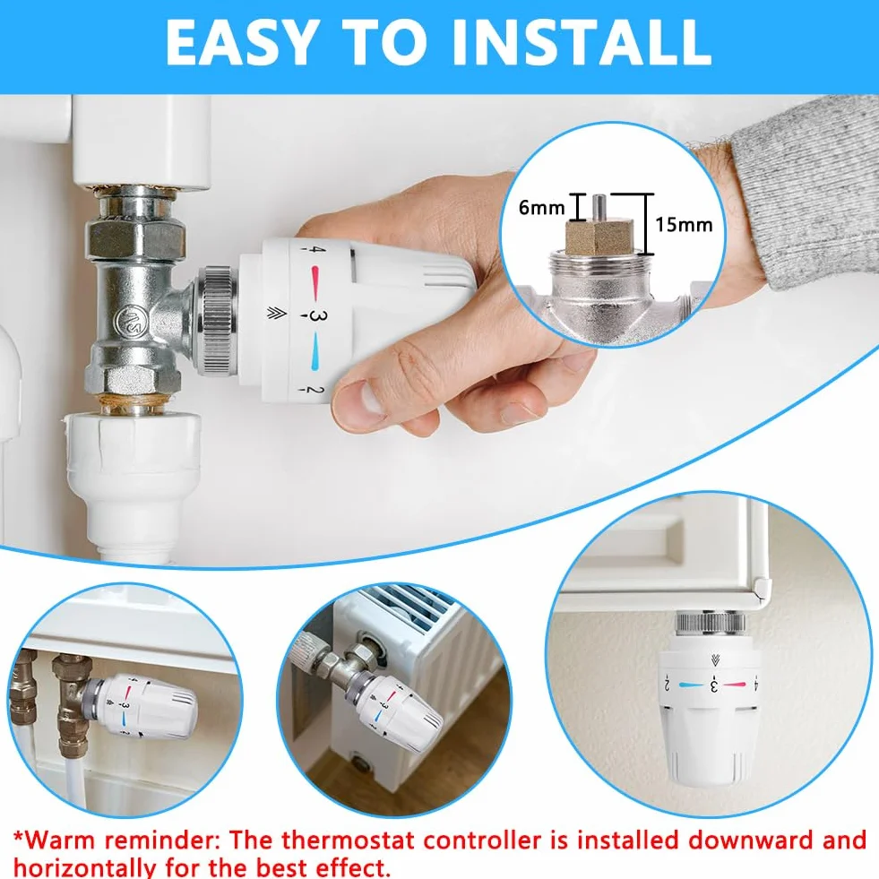 Flintronic 6pcs Tête de radiateur thermostatique, Tête thermostatique, raccord M30 x 1,5,Tête thermostatique Intelligente pour Thermostat Intelligent et Pack Chauffage collectif