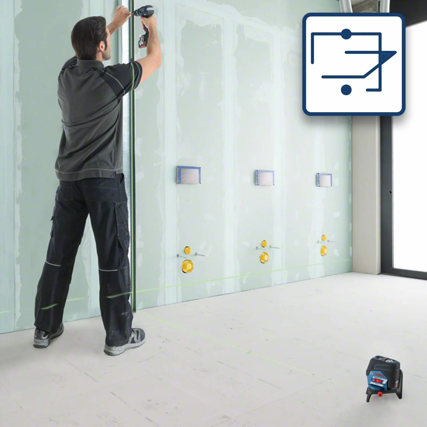 Bosch Professional Niveau Laser GCL 2-50 CG (batterie 12 V + chargeur, laser vert, pour l'intérieur, avec fonction application, support, portée visible : jusqu’à 20 m, dans une L-BOXX)