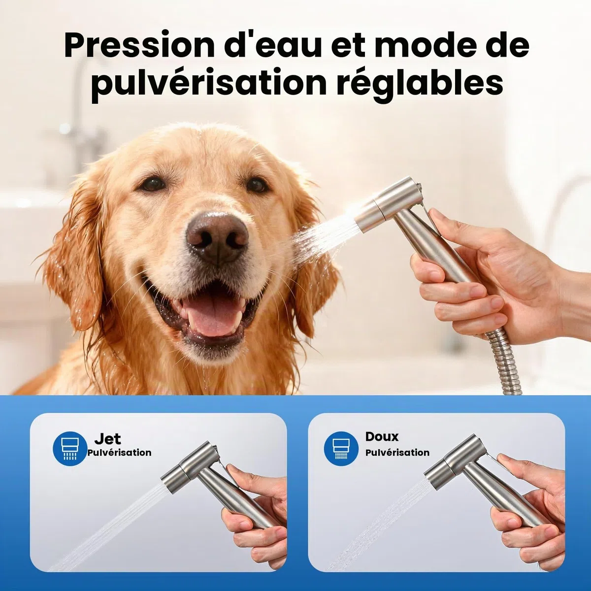 Douchette Toilette, WC Kit Complet,Kit WC, Pulvérisateur Pour l'hygiène Personnelle Quotidienne, Pomme de Douche Toilette avec Tuyau, Adaptateurs G1/2' et G3/8', Argent