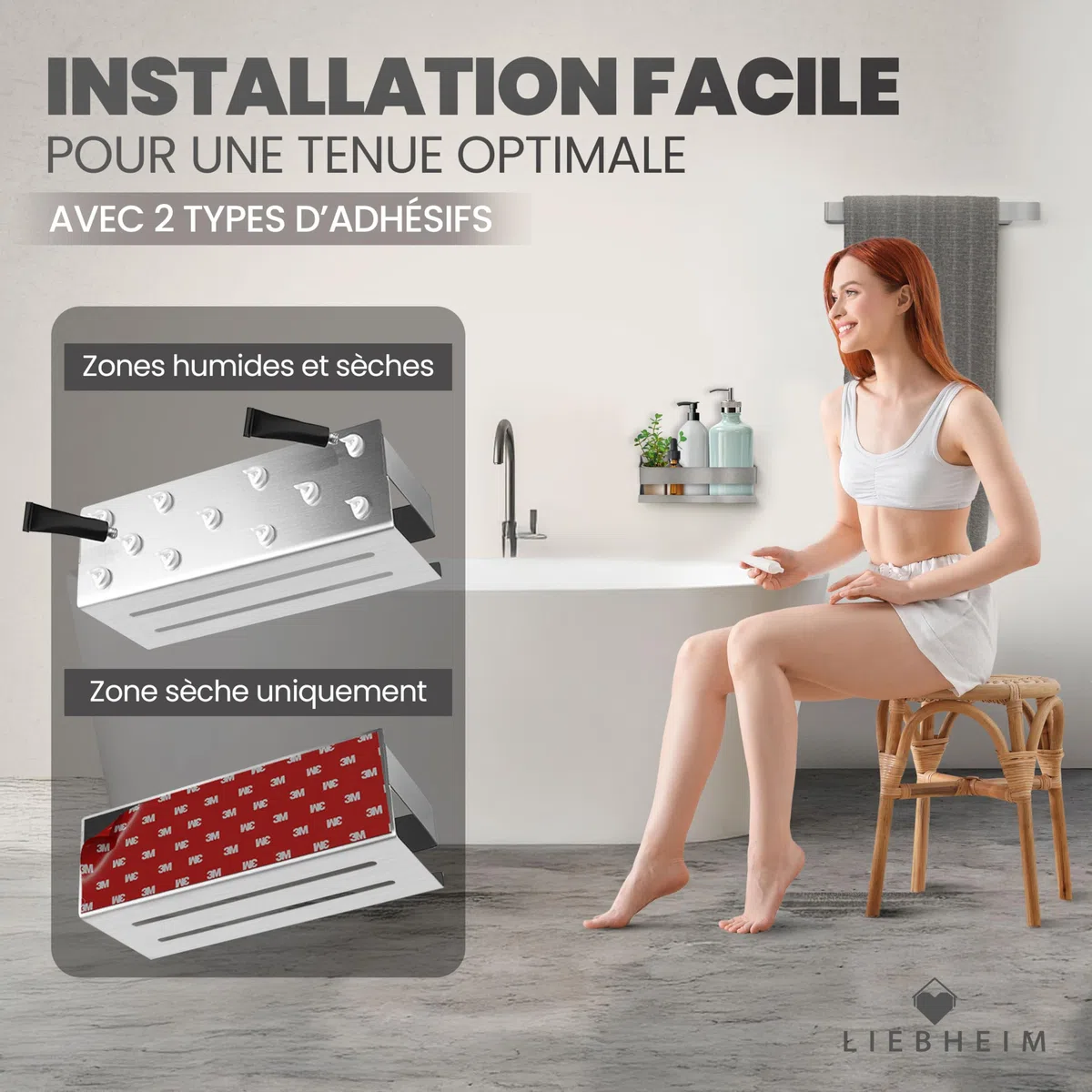 LIEBHEIM Etagere Douche Sans Percage - Etagere Salle de Bain - Porte-savon Douche - shower shelf - support gel douche salle de bain - rangement baignoire