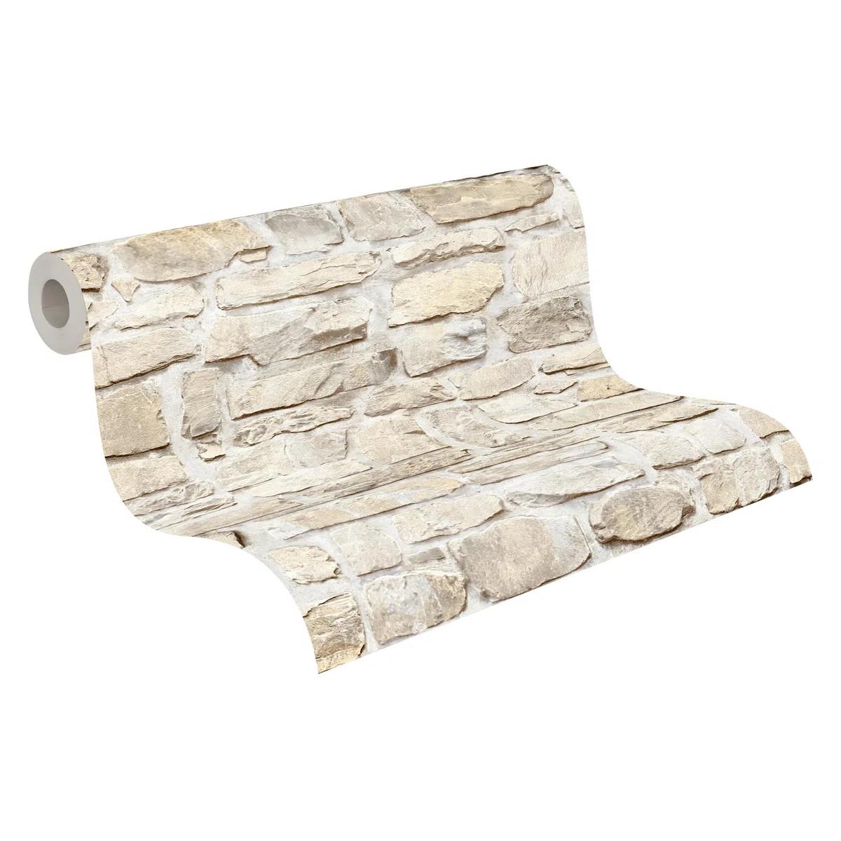 A.S. Création papier peint intissé style maison de campagne en beige, jaune – papier peint effet pierre naturelle authentique 10,05 m x 0,53 m – 363703