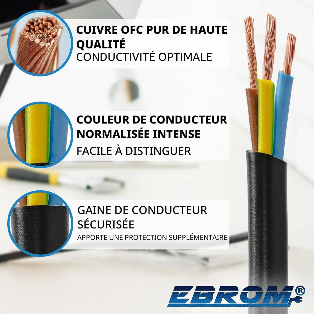 Câble flexible H05VV-F 3G1,5 mm² – 3 x 1,5 mm² – Noir – 5/10/25/50 ou 100 m au choix – votre choix : 3 x 1,5 mm² – Longueur : 10 m