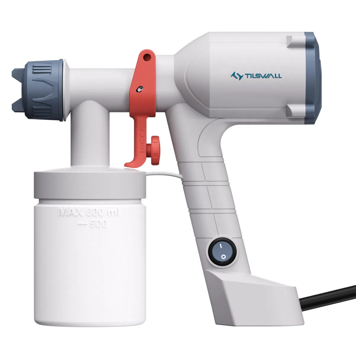 Tilswall Pistolet a Peinture Électrique Filaire Réservoir 600ml | Pistolet a peinture mur et plafond, buses 1.5/2mm, kit entretien, ultra-léger lavable et facile à nettoyer, paint spray gun