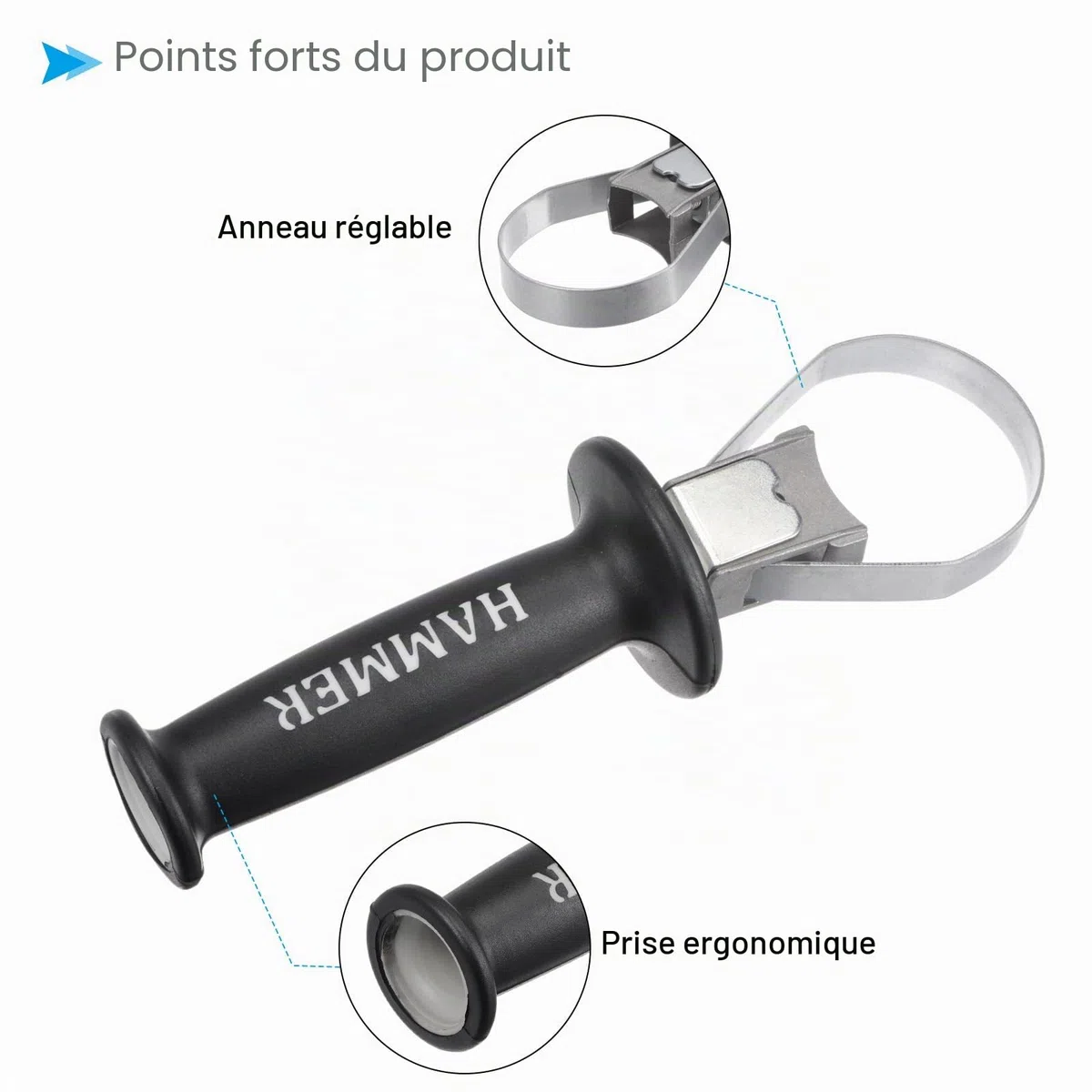 Poignée Auxiliaire Creuse pour Marteau Électrique, Poignée Latérale de Perceuse à Percussion de 60-65 mm - (Applications : pour 26 Marteaux Électriques)