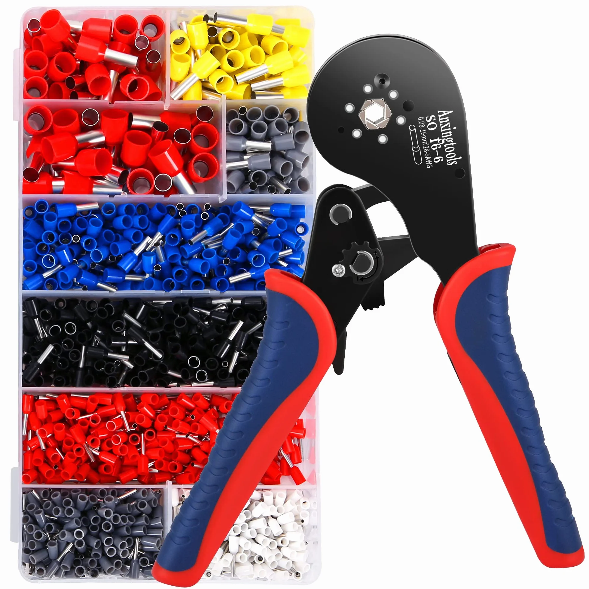 Kit d'outils de sertissage de virole, pince à sertir à fil hexagonal pour 0,08-16 mm² avec 1200 bornes d'extrémité de fil de cuivre rouge, outil de sertissage de fil à cliquet (Crimping Tool Kit)