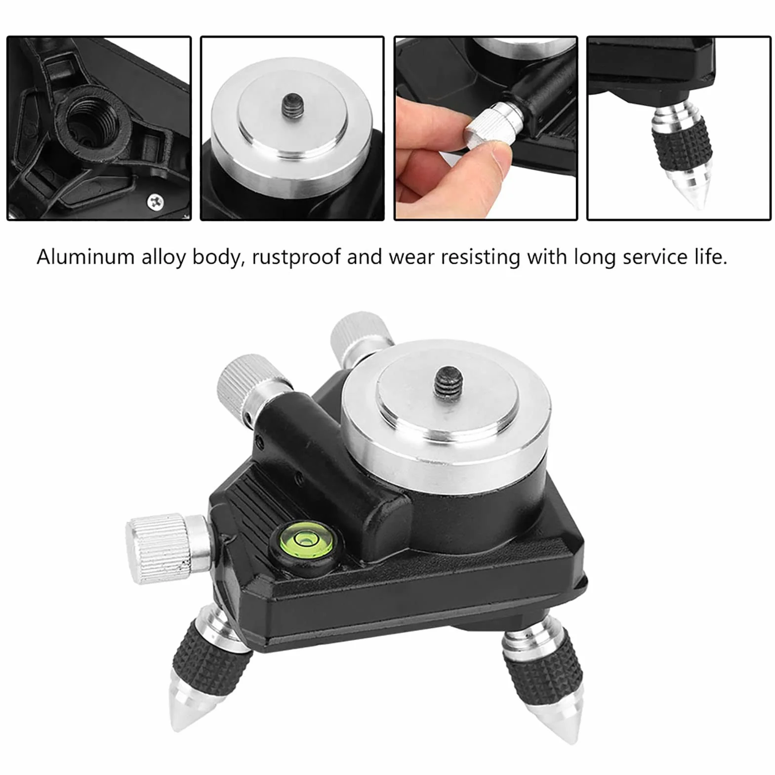 Trépied de Niveau à 360 Degrés, Support Adaptateur de Niveau Support de Trépied en Alliage D'aluminium Standard avec Filetage 1/4" pour Niveau