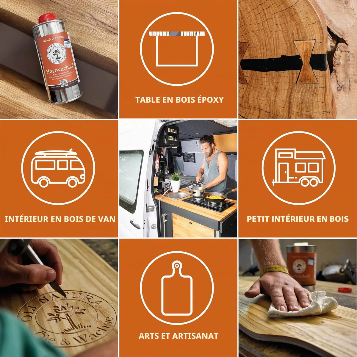 OLI-NATURA Huile-cire dure pour bois – Huile naturelle pour meubles, escaliers, portes et plus – Certifiée apte au contact alimentaire et anti-allergène, 1 L, incolore-naturel
