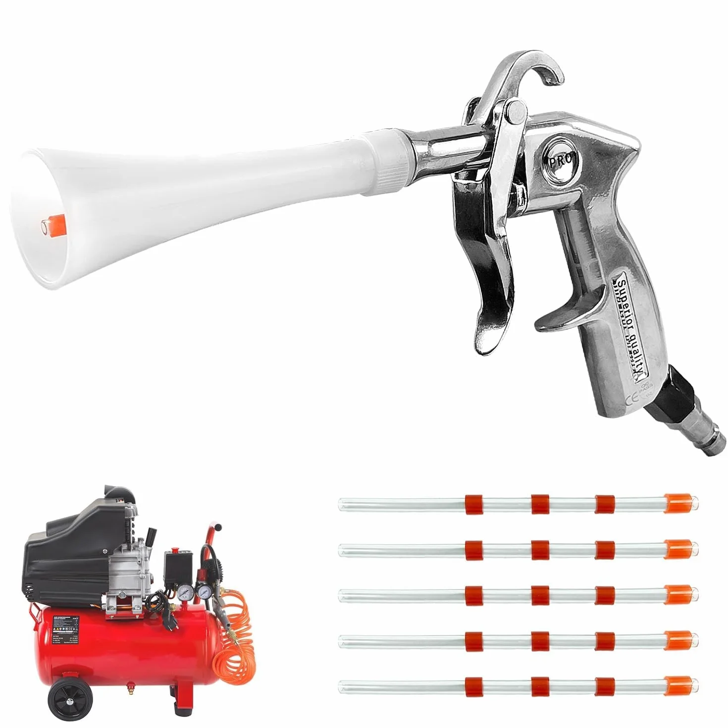 Pistolet de Nettoyage à Air Comprimé, 6-9,2 Bar Pistolet Air Comprimé, Haute Pression Soufflette Air Comprimé avec 5 Tubes, pour Nettoyer les Voitures, Les Sols et Les Plafonds