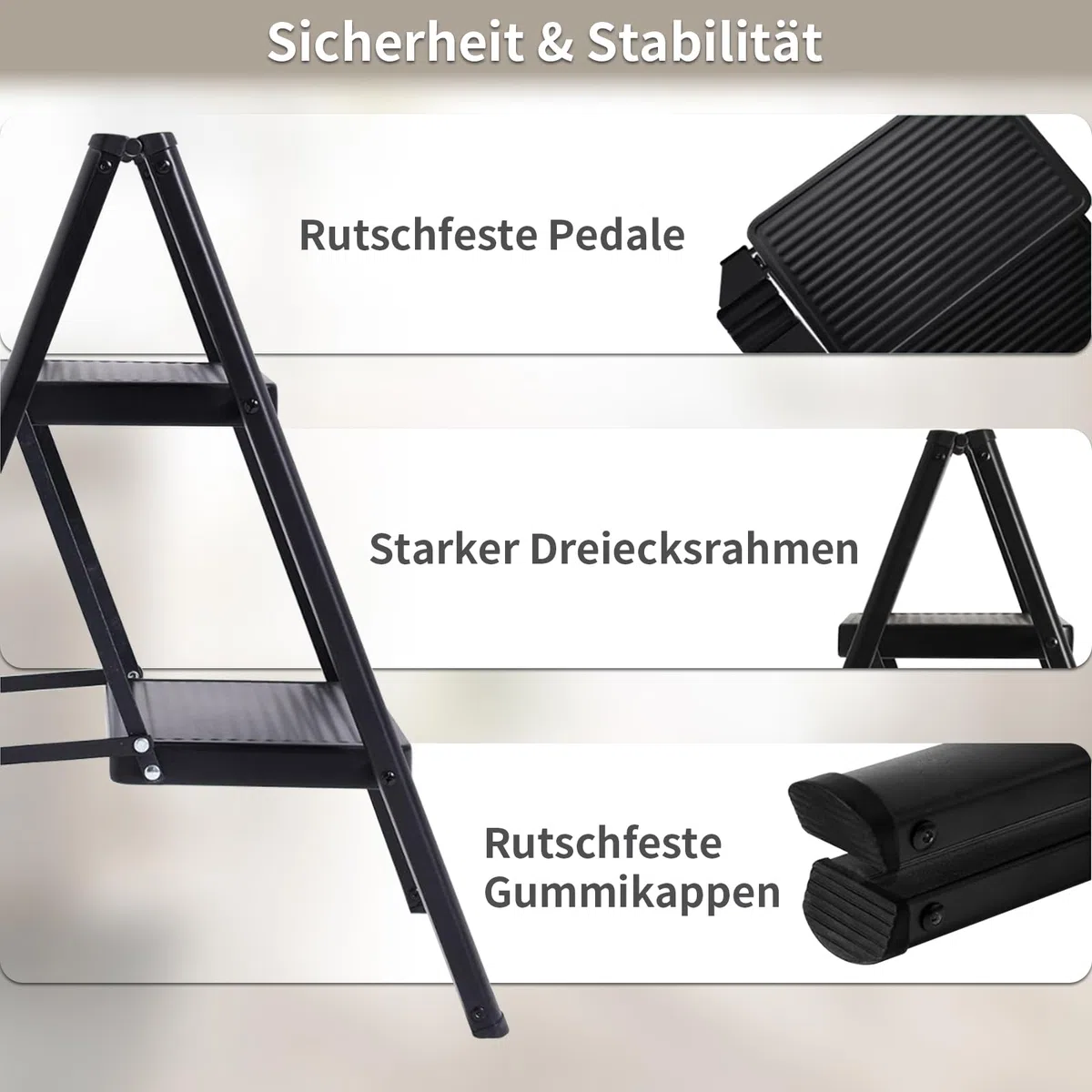 Escabeau pliant - Cadre en acier robuste - Charge maximale : 150 kg - Design pliable avec surface antidérapante pour plus de sécurité (2 marches)