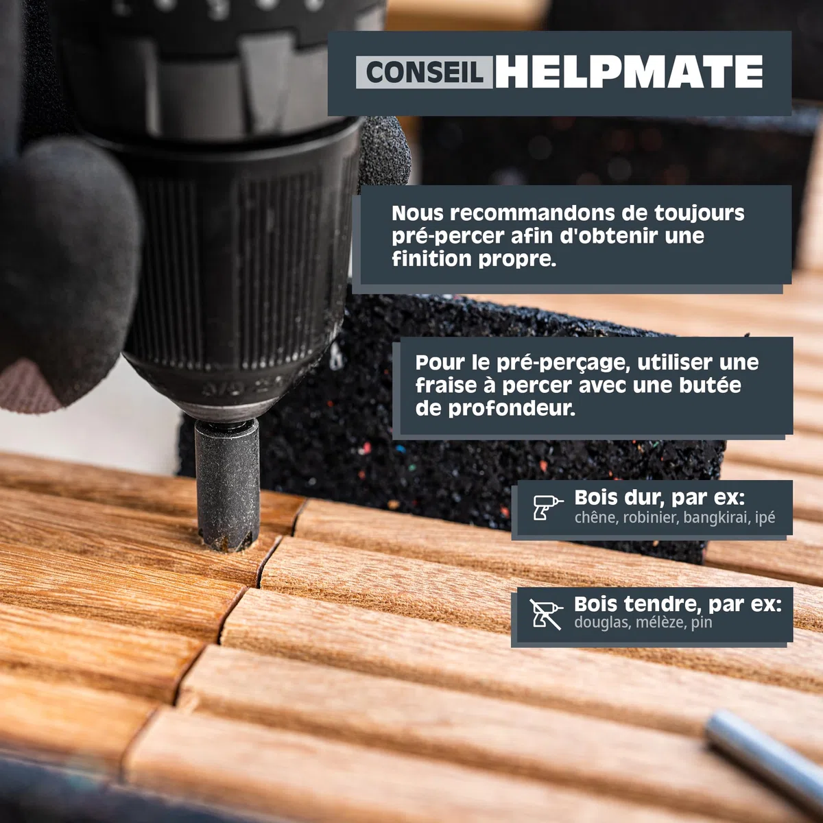 HELPMATE – Vis pour terrasse – 5x50 mm – acier inoxydable A2 – 200 vis pour planches + 2 embouts T25 – Vis pour l'extérieur