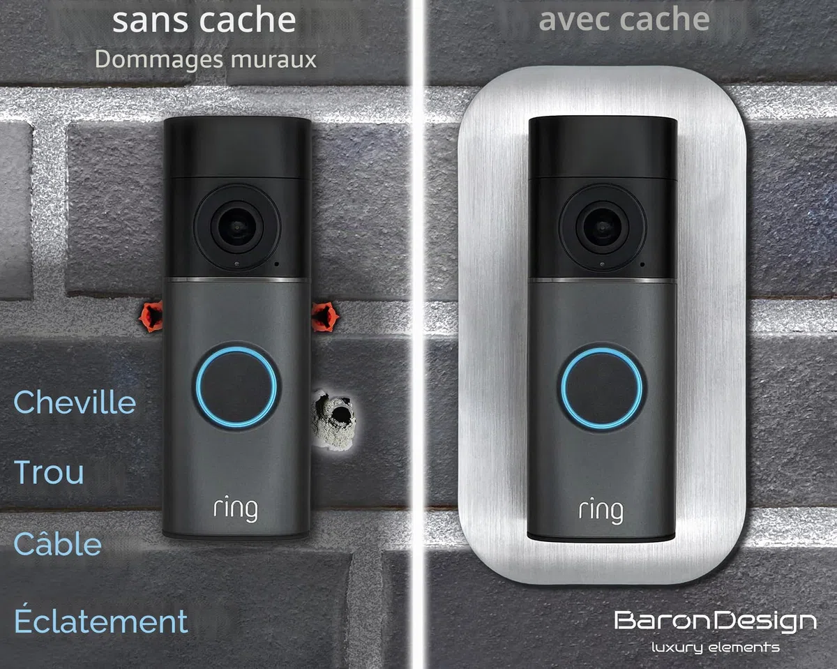 Ouverture en acier inoxydable | Accessoires pour sonnette vidéo/vidéo Doorbell Wired Plus câble & câble Pro | Support, panneau, fixation, plaque pour sonnette sans fil Alexa d'extérieur