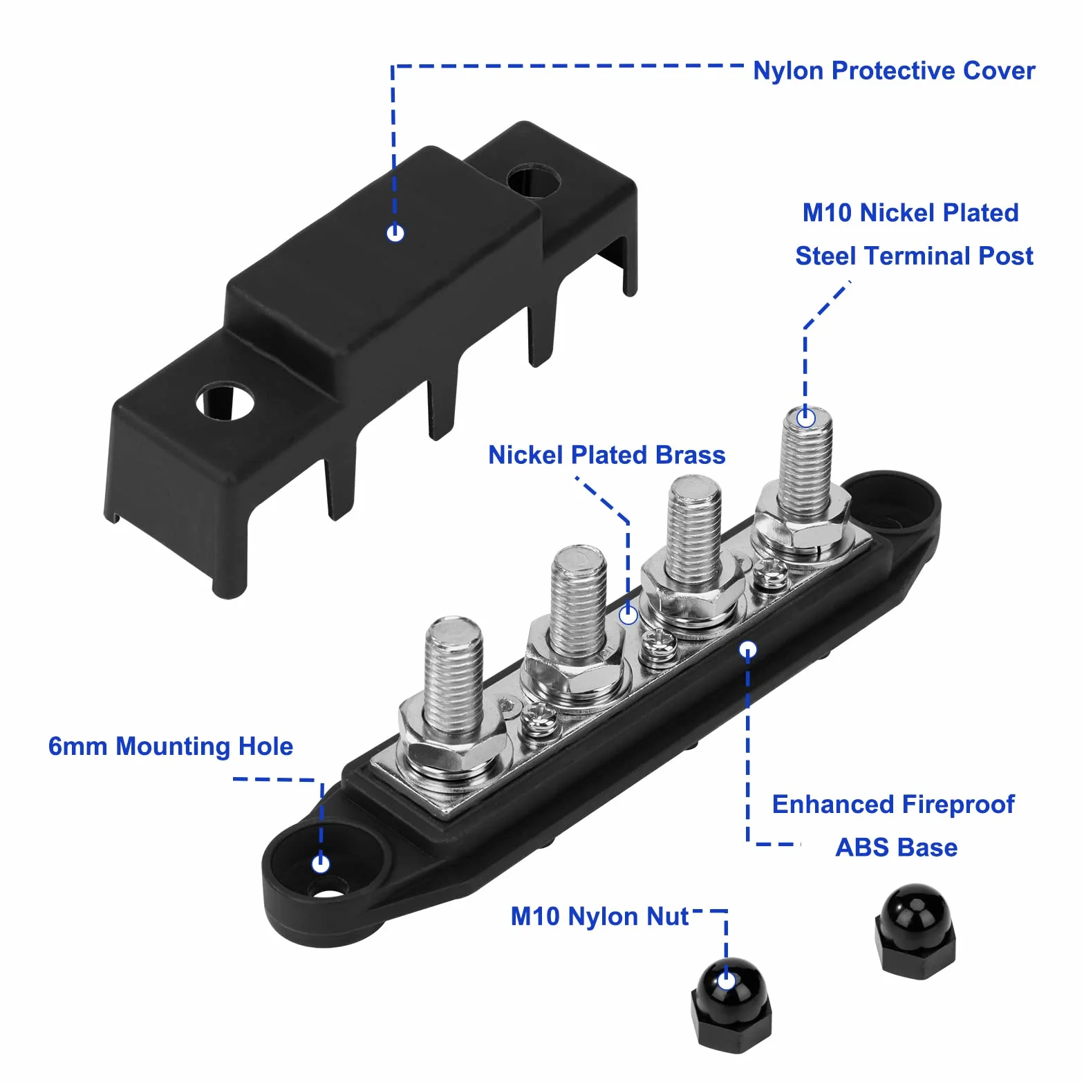 QIMEI-SHOP Bloc de Distribution D'alimentation 12V-48V DC BusBar 250A Barres de Distribution D'énergie avec 4 x M10 Boulons de Borne pour Voiture Camion Bateau Rouge Noir 2 Pièces