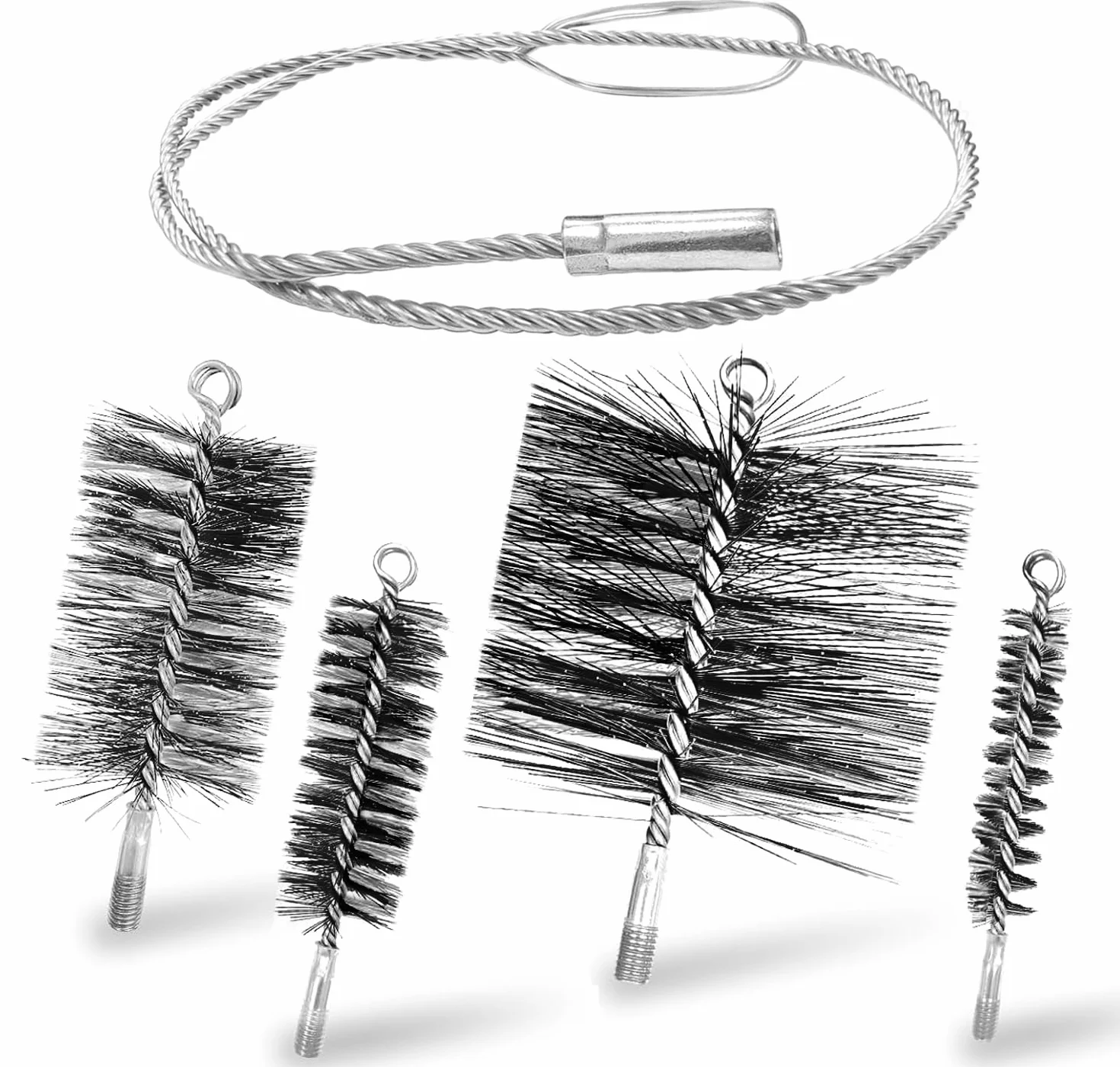 Kit de Hérisson Ramonage 5 en 1 pour Poêle à Granulés et Conduits, Hérisson Nettoyage Gaines Souples/Tuyaux, 5 Brosses Métalliques Anti-Rouille