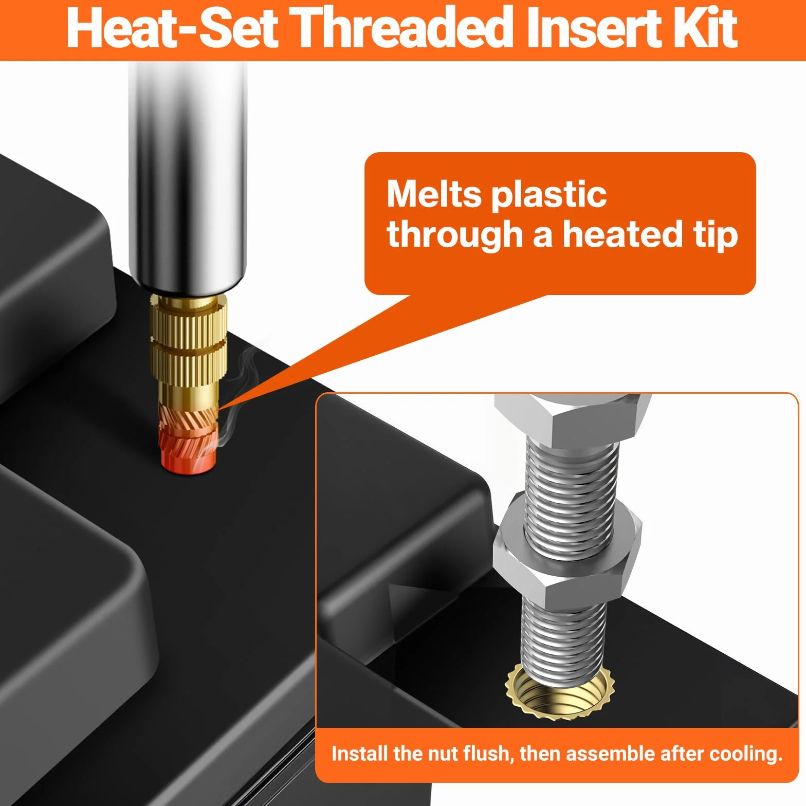 M2-M6 Insert Fileté Metal,Preciva 716Pièces Inserts Filetés,Kit de Fer à Souder pour Insert Impression 3D,M2-M6 Écrou Stable pour Plastique,Pièces en Laiton Imprimées en 3D par Fusion Thermique