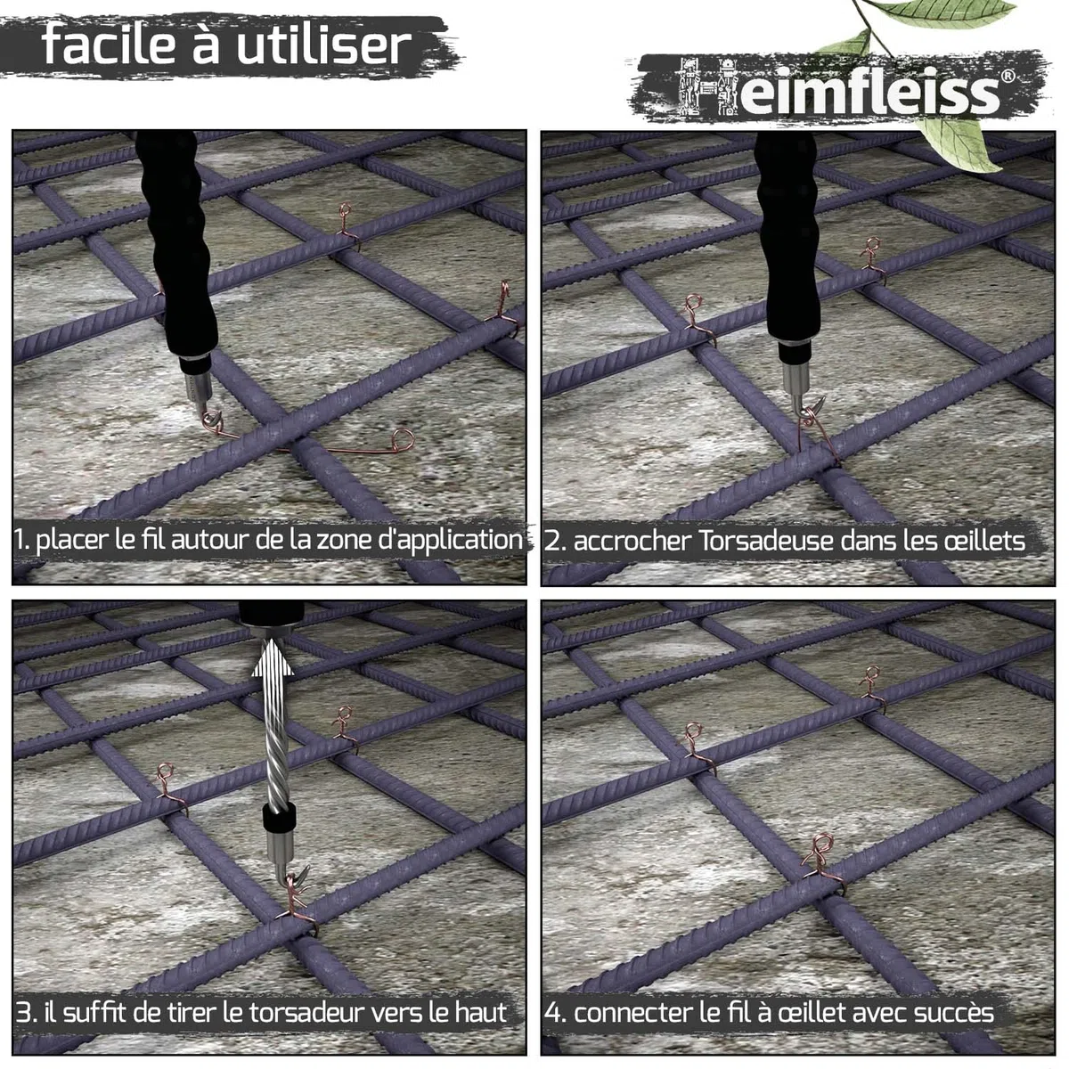 Heimfleiss® Torsadeuse fil de fer avec retour automatique 310mm - Tordeur de fil universel avec broche en acier carbone - Lieur fil fer d'armature, outil de torsion de fil d'armature, ligatureuse