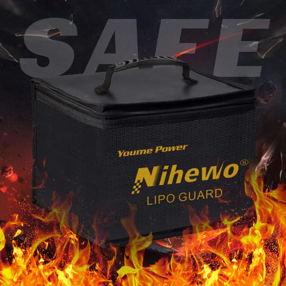 Sac de sécurité Lipo Organisateur de sac antidéflagrant ignifuge Coffre-fort Lipo Guard de grande capacité pour le stockage et le transport et la charge de la batterie Lipo avec poignée et poche filet