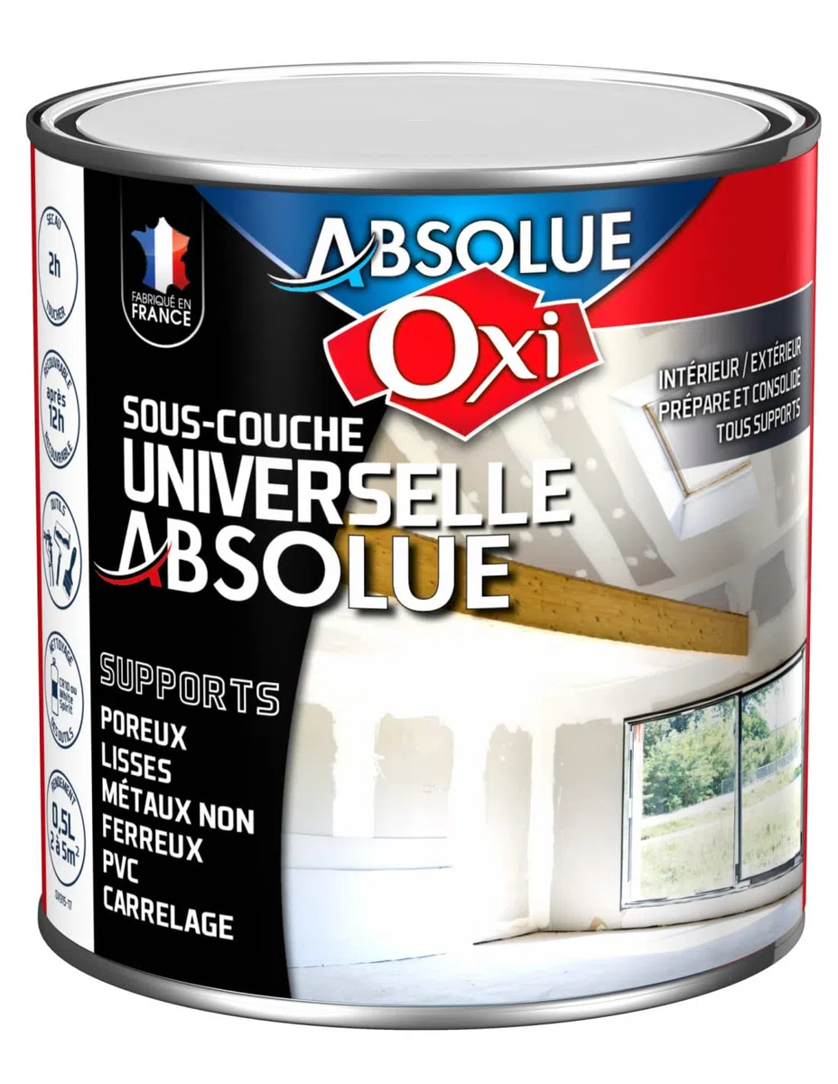Sous couche universelle absolue 0.5l blanc | Améliore l'accrochage sur tous supports intérieurs et extérieurs, isole le fond et réduit la consommation de peinture