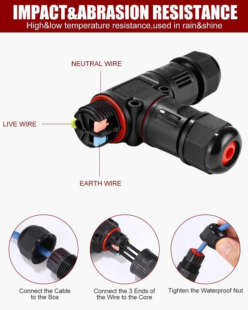 4 Pièces Raccord Electrique Etanche IP68 Connecteur Câble à 3 Broches, Boîte de Jonction 3 Voies Étanche