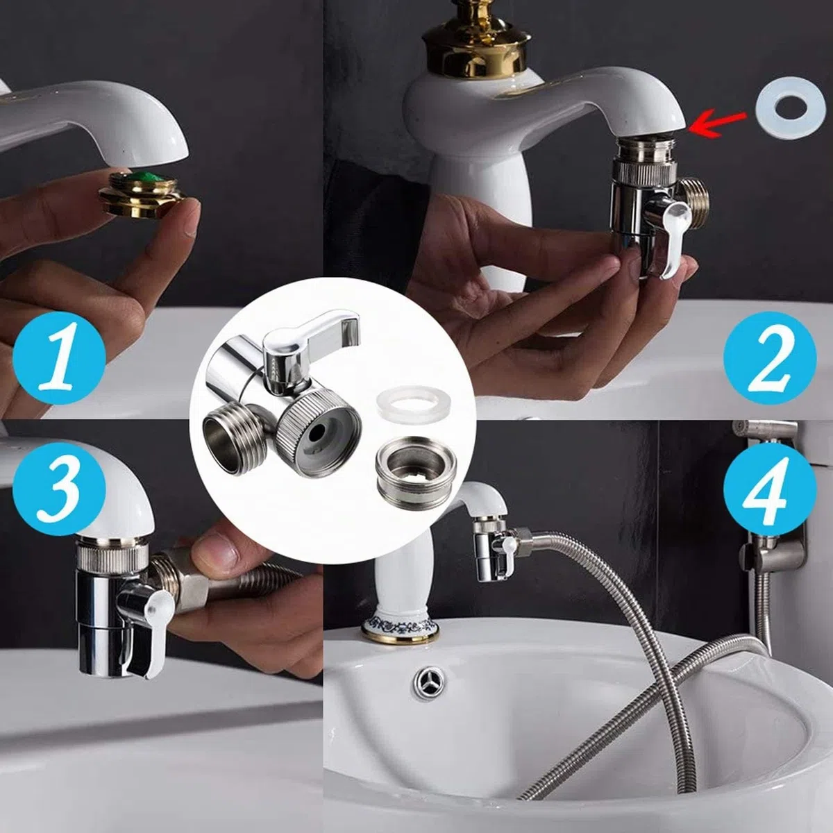 Douchette pour Lavabo Ensemble - Pommeau Douche pour Lavabo Douchette de Salle de Bain avec 59”Tuyau pour Pet Douche se Laver Les Cheveux ou Nettoyer L'évier - avec valve de robinet