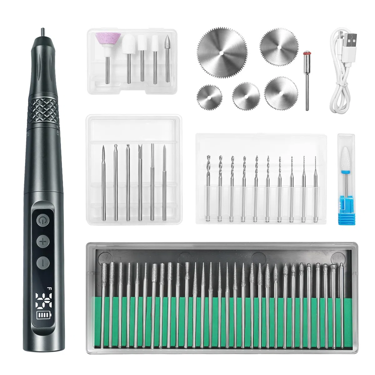 CGBE 35 Vitesses Stylo Graveur avec 58 Accessoires pour Artistes Bricoleurs | USB Rechargeable Stylo Graveur Électrique pour Verre Bois Métal - Professionnel Stylo à Graver Portable avec Écran LED