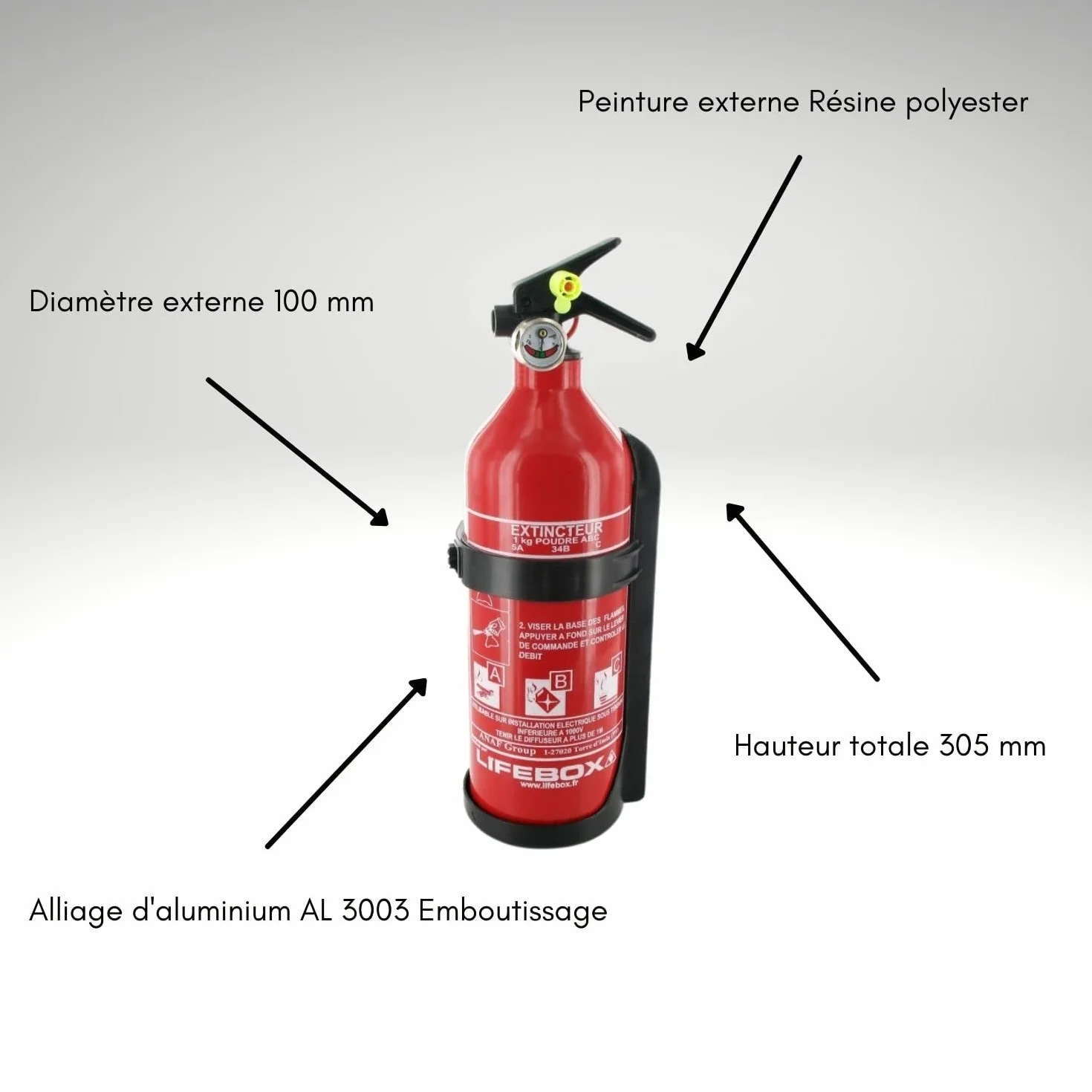 Extincteur 1kg a Poudre avec manomètre Auto Test- ext01