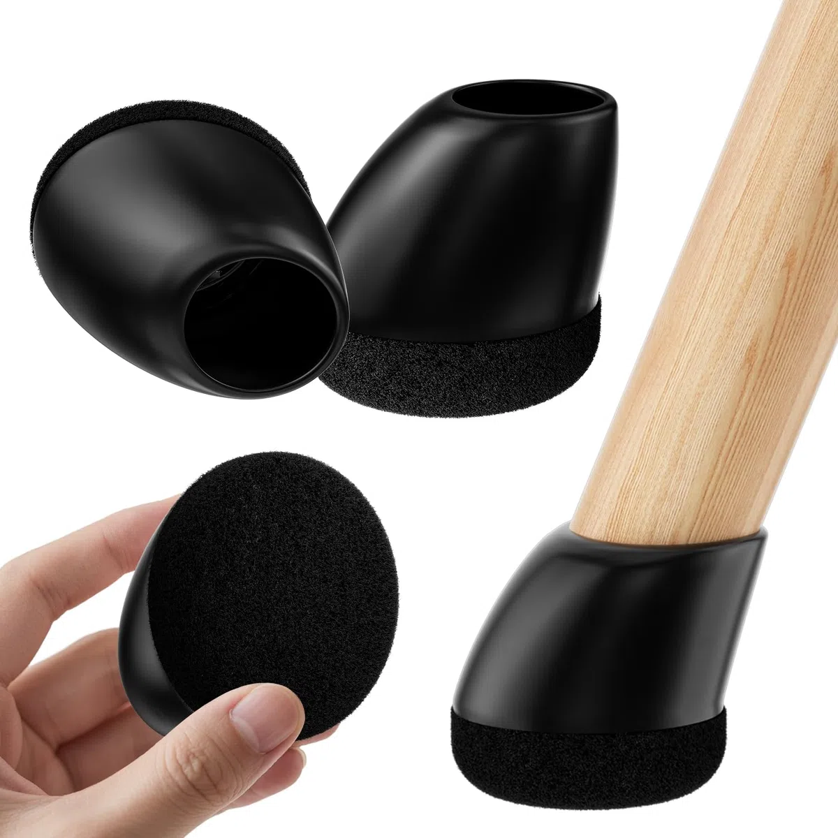 RCHYFEED Protection Pied de Chaise, 24 Pièces Protecteurs de Sol en Silicone Noir avec Feutre enveloppé, Reduire Le Bruit éviter Les Rayures, Ronde14-20mm