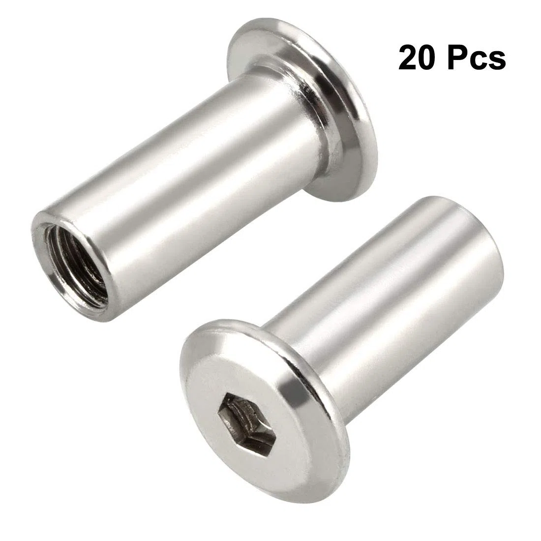 Sourcing Map Lot de 20 écrous à tête hexagonale M6 x 17 mm Plaqué nickel