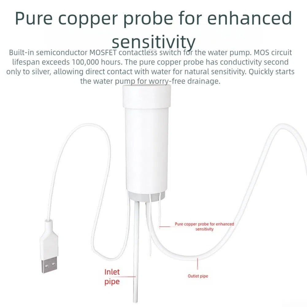 Pompe de drainage USB pour climatiseur, système silencieux d'élimination des condensats avec 5 V, 15 m, débit 450 ml/min pour unités AC 1-3P, kit d'installation (8 m)