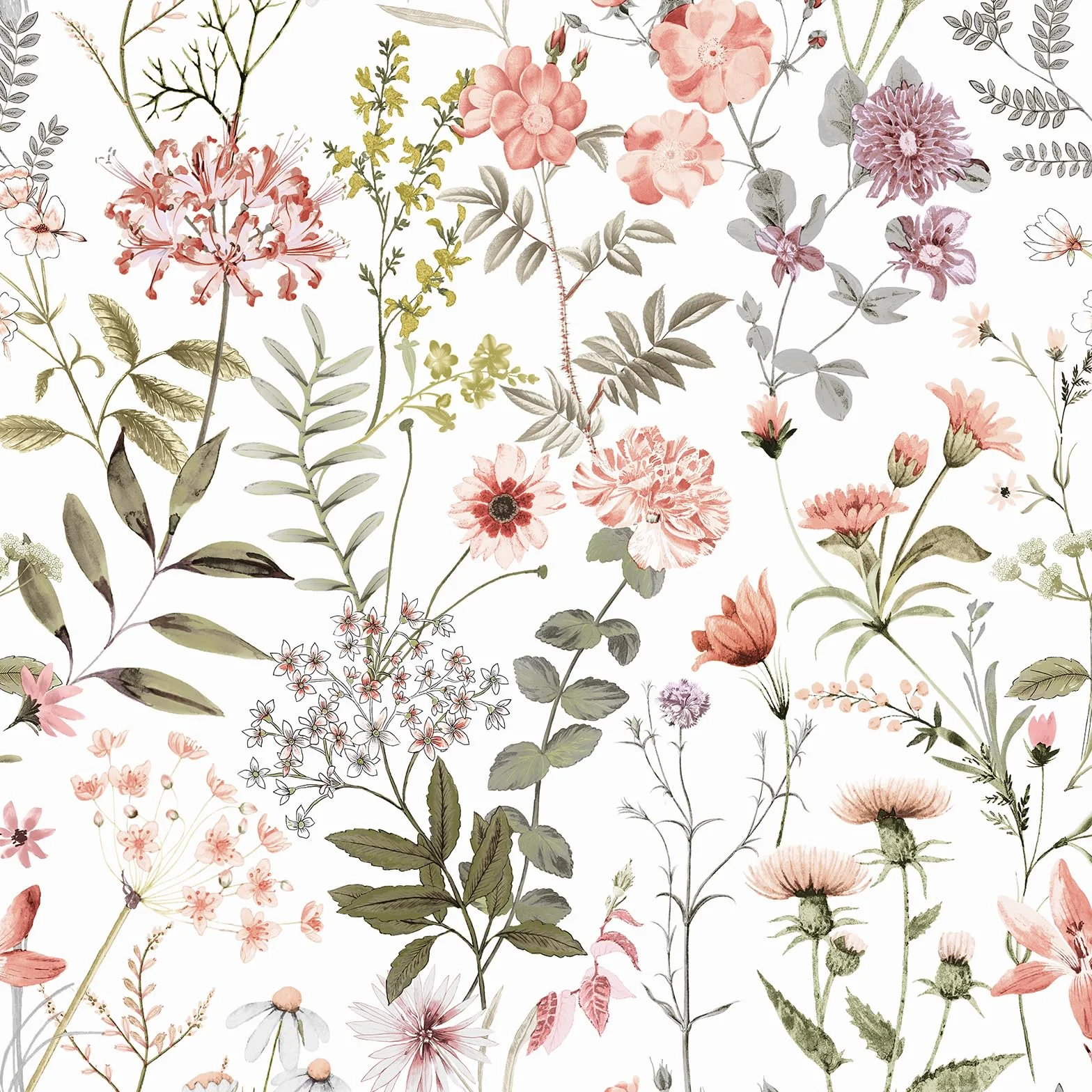VEELIKE Papier Peint Fleur Blanc Vintage Papier Peint Fleuri Rose Adhésif pour Meuble Papiers Peints Adhesif Feuilles Tropical Murale Rouleau Adhesif Decoratif Chambre Armoire Salon 44,5cm×300cm