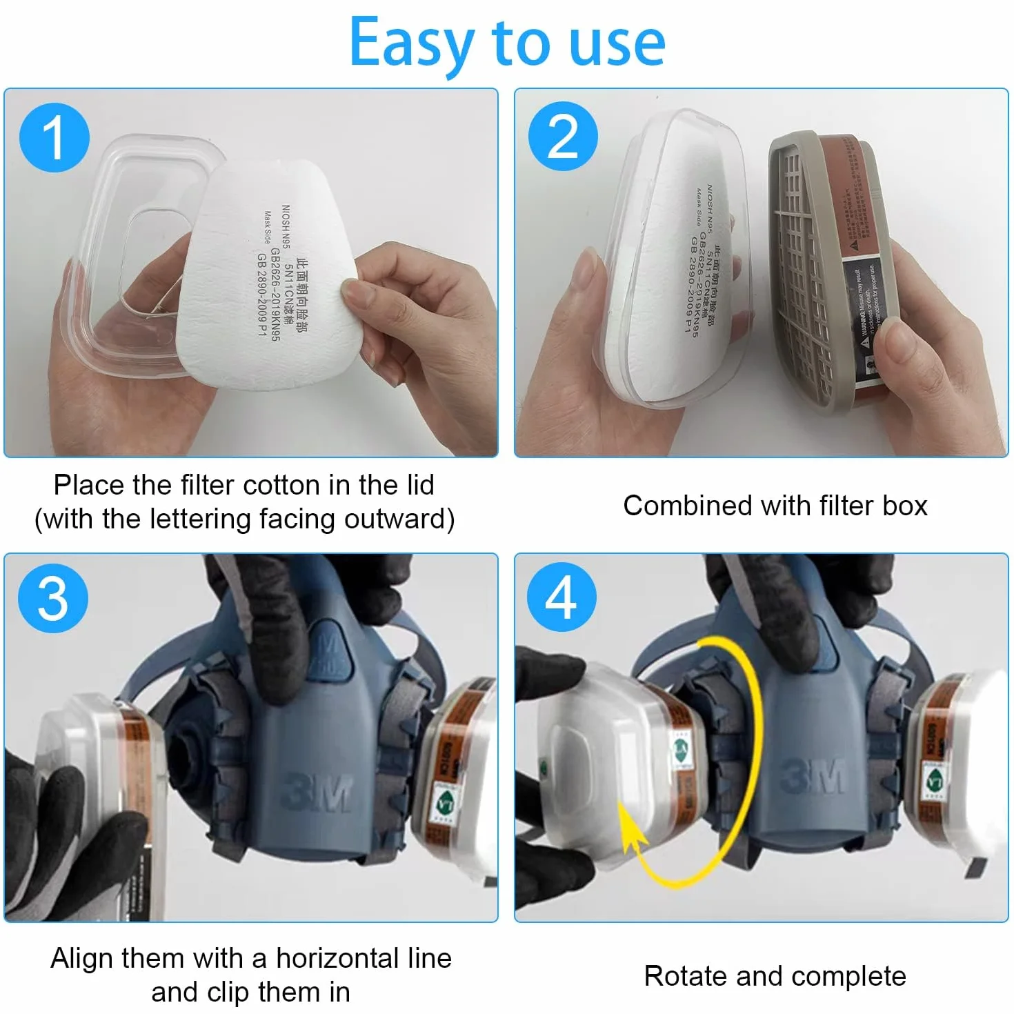 Kit d'Accessoires Filtrants 6001 pour une Protection Faciale Optimale - Filtre Respiratoire avec 80 Cotons Filtrants, 4 Cartouches Filtrantes et 4 Couvercles - Compatible avec 6001/6200/7501/7502/6800