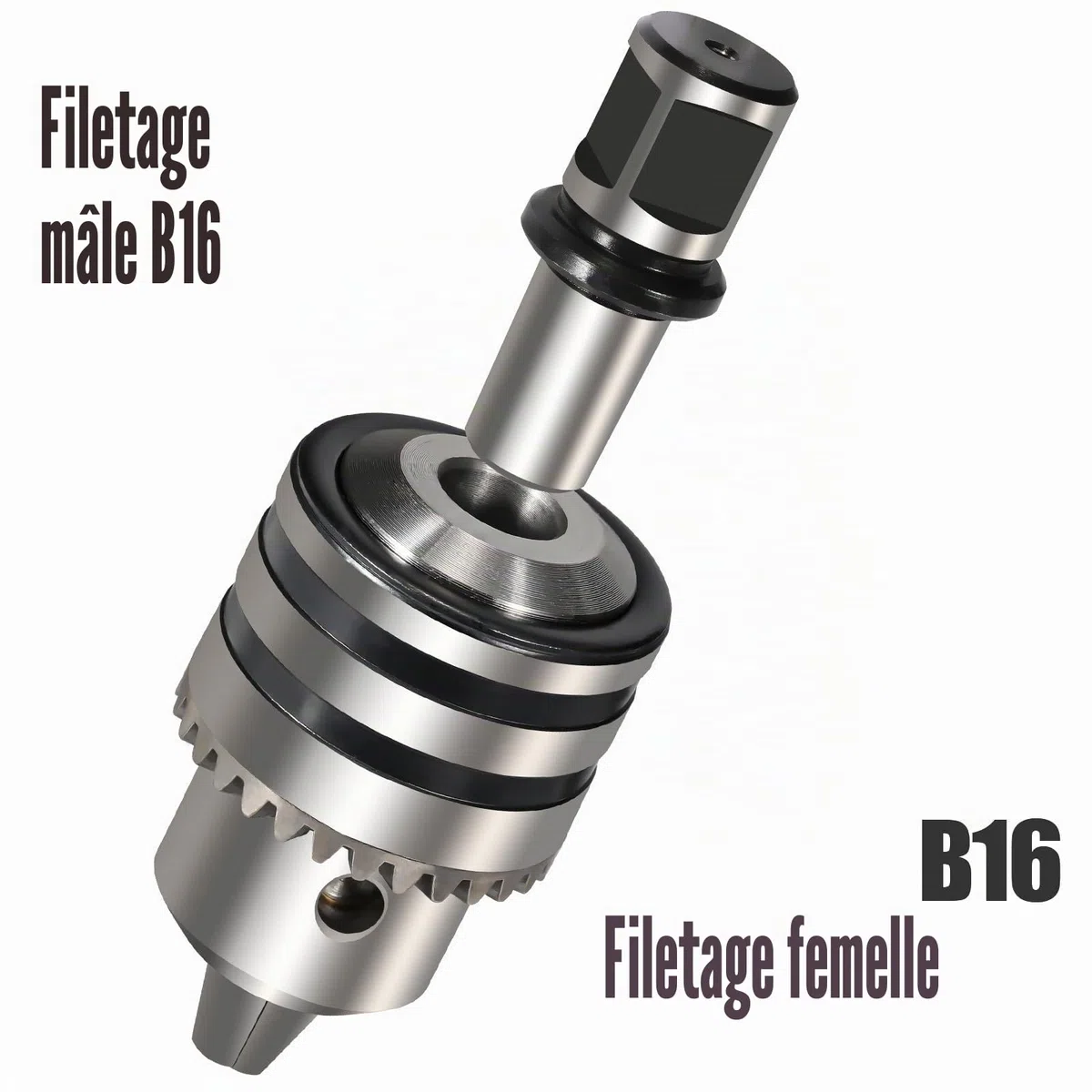 Mandrin à couronne dentée 3-16 mm, mandrin B16 avec clé de mandrin, adaptateur de mandrin avec tige Weldon de 19 mm, accessoires de tour pour perçage