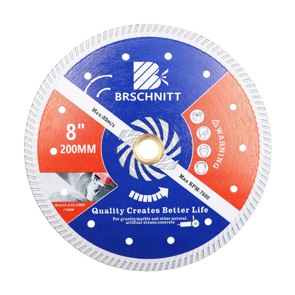 Disque Diamant 200mm- BRSCHNITT Turbo Lame Diamantée à Tronçonner pour béton,Granit, Porcelaine Tuile Céramique Marbre.