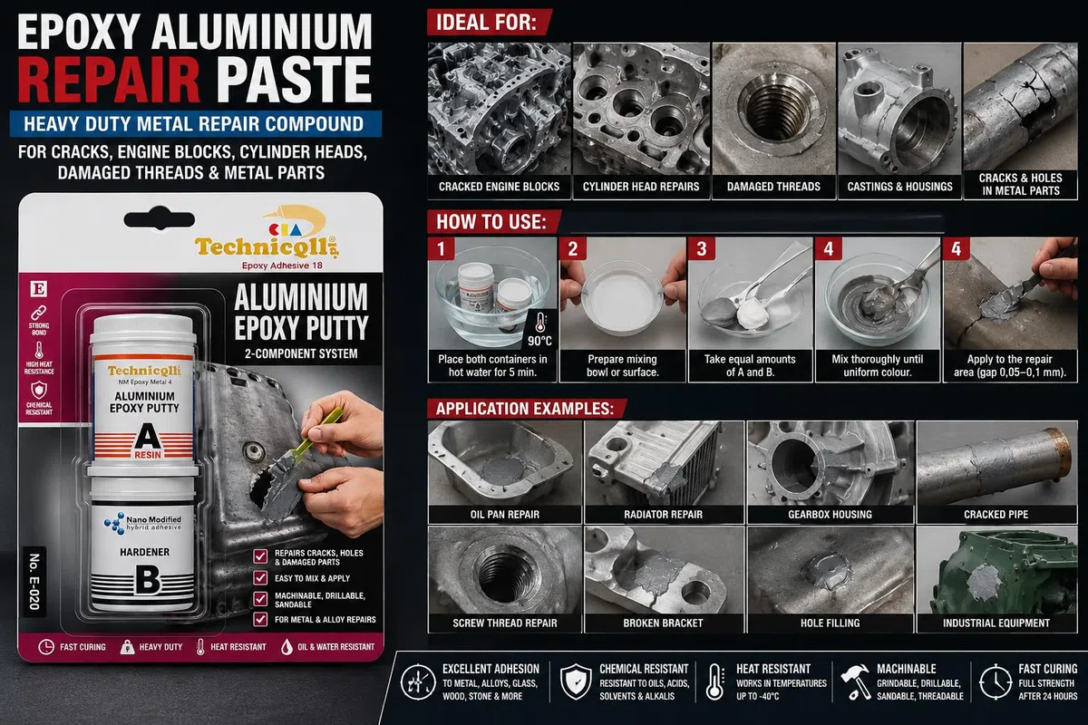 1 pâte époxy aluminium pour réparer les fissures dans les pièces métalliques, les blocs moteurs, les têtes de filetage, etc. 80 g