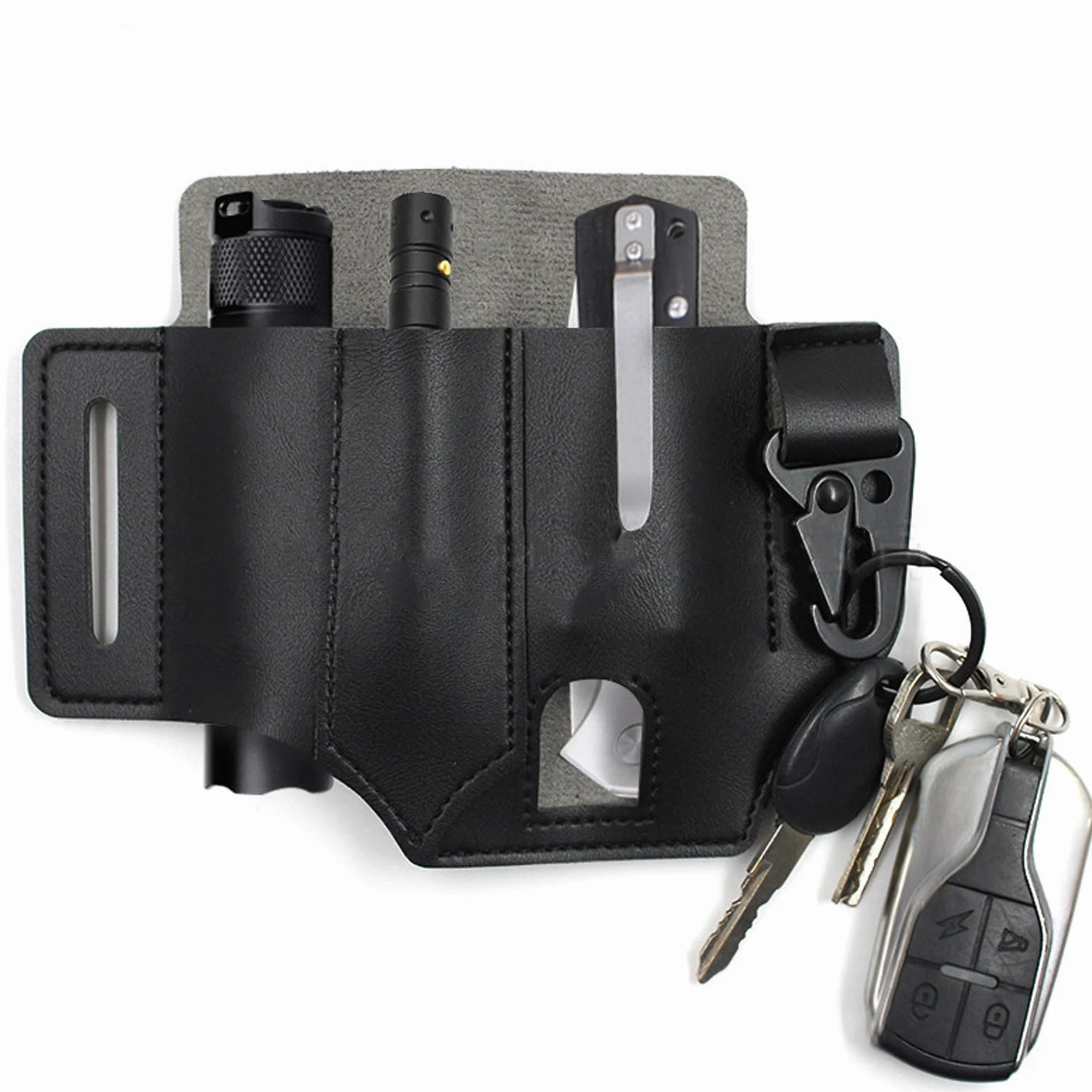 Organisateur de Gaine en Cuir EDC, Gaine Multifonction Taille Boucle de Ceinture avec Porte-clés, Organisateur de Poche avec Porte-Stylo, Gaine de Lampe de Poche, Outils de Camping en Plein air