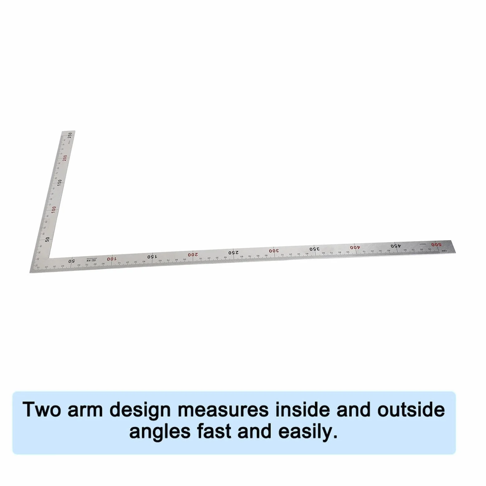 Équerre de Charpentier Acier Inoxydable 500x250mm Règle à Angle Droit à 90 Degrés équerre de Cadrage en Acier Outil de Mesure Professionnel Facile à Lire Angle de Règle de 02