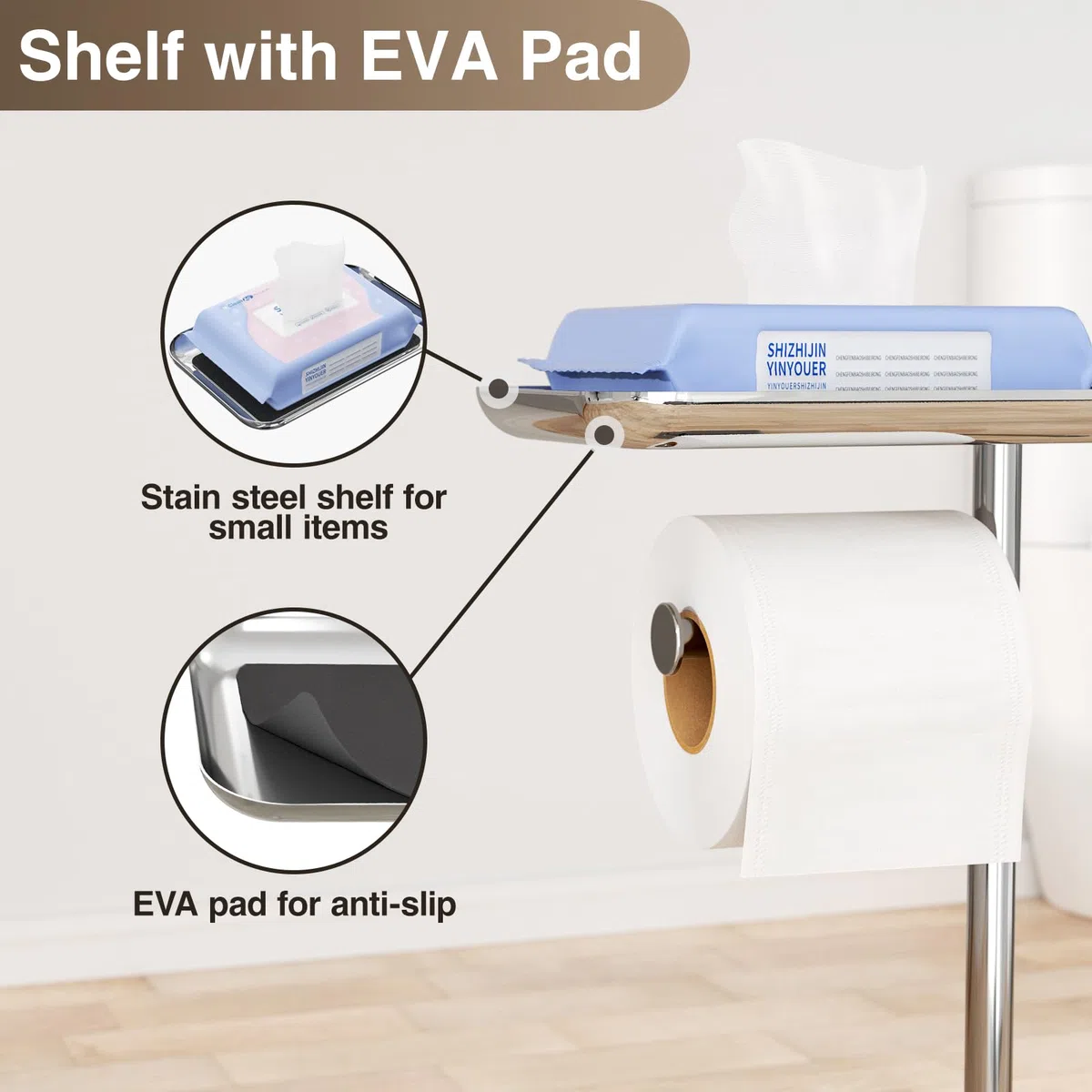 porte-papier papier et porte toilette debout argenté avec brosse WC