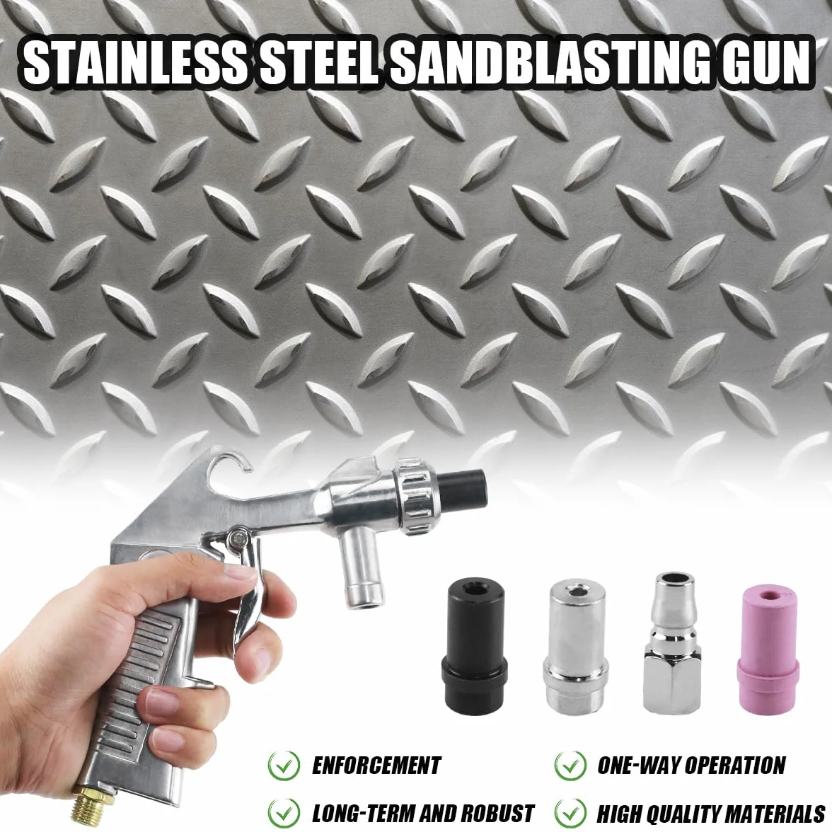 Pistolet Sablage Air Comprimé, Pistolet de Sablage en Aluminium, Kit Sablage avec 4 buses et Tuyau d'Alimentation de 1 M, Raccord d'Air, pour Graver Le Métal, Le Verre et d'autres Surfaces