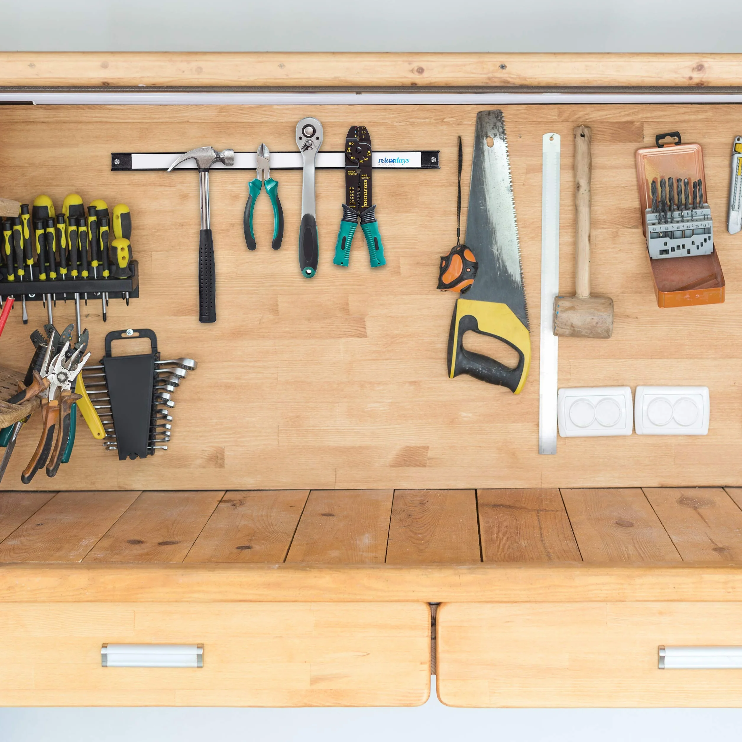 Relaxdays Bande magnétique, Jeu de 3, pour Outils, Tringle magnétique, Atelier, Garage, Bureau, 45 cm de Long, en Acier, 1 unité, Noir, Blanc