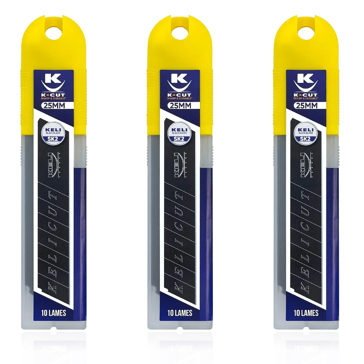 Lames sécables BLACK BLADE SK2 - Durée de vie 3 fois supérieure, Gravure Laser, étuis de 10 lames (25mm) - Lot de 3 étuis