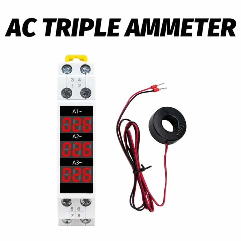 1 ensemble d'amplificateur triphasé avec sur rail DIN, détecteur d'affichage numérique à LED, ampèremètre ABS