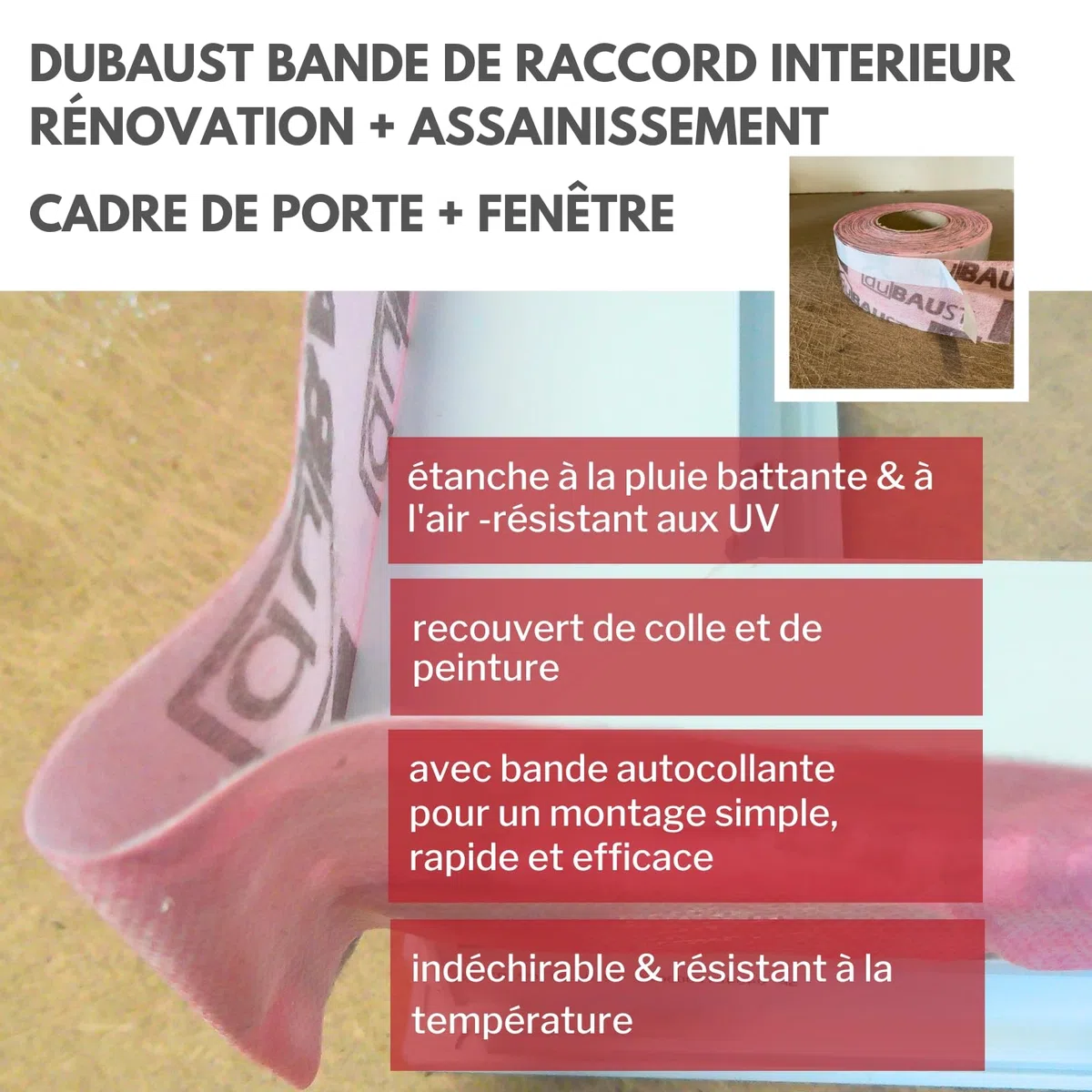 Ruban de raccordement pour fenêtre - Ruban d'étanchéité pour fenêtre - Pour l'intérieur et l'extérieur - Étanche à l'air - Avec bande adhésive - Différentes largeurs - Rouleau de 30 m