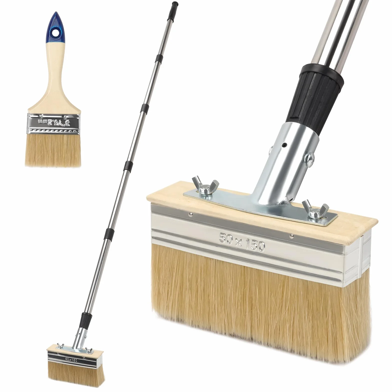 Pinceau Plat avec Long Manche 50x150cm, 3 pollici Pinceau de Peinture pour Terrasse avec Poils épais, Grande Brosse à Tache pour Terrasse en Bois Extérieur, Appliquer de l'huile et Teinture