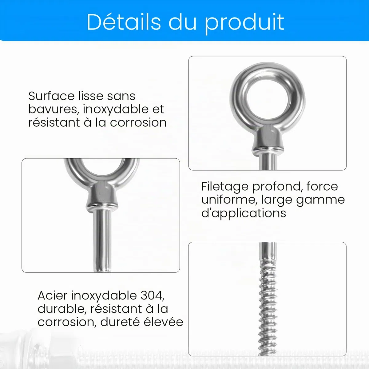 12 pièces boulons à œil | Boulon à œil M8 x 80 mm | Boulon à œil 304 en acier inoxydable | boulon à œil M8 | Boulon à œil | Crochet à vis M8 écrou annulaire pointu