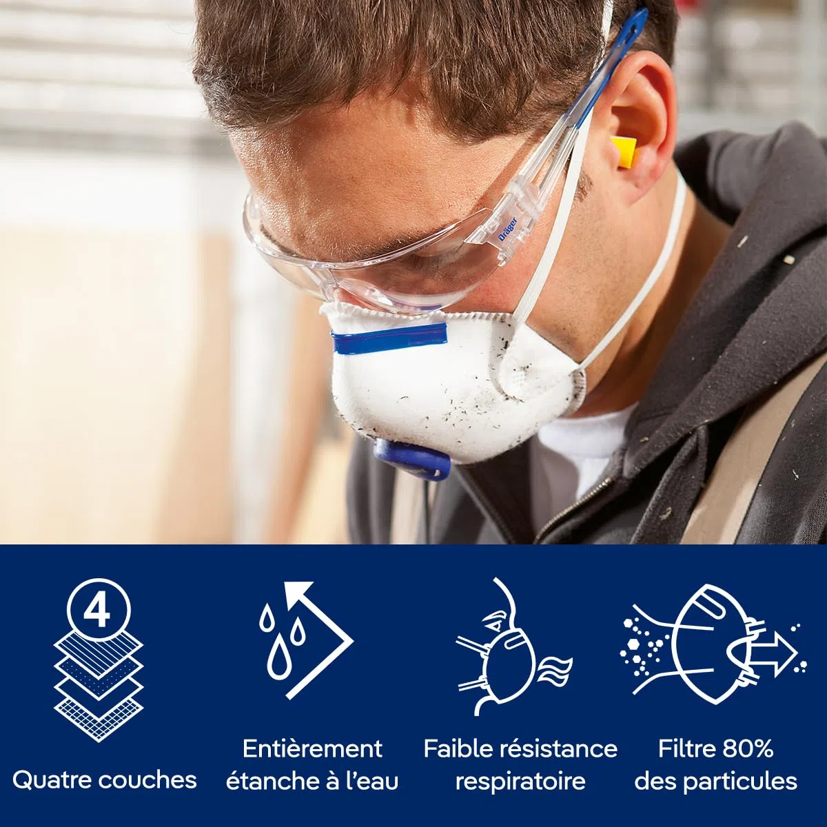 Dräger X-plore 1310 V Masques de protection respiratoire antiparticules jetable FFP1 NR D, Filtration haute performance et confort d'utilisation