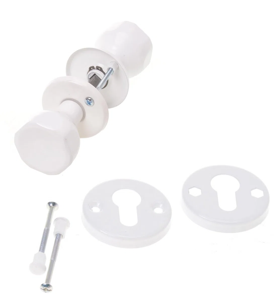 Bouton de porte rotatif avec rosace PZ | Poignée de porte | Set complet de boutons de porte avec boulons et vis (blanc)