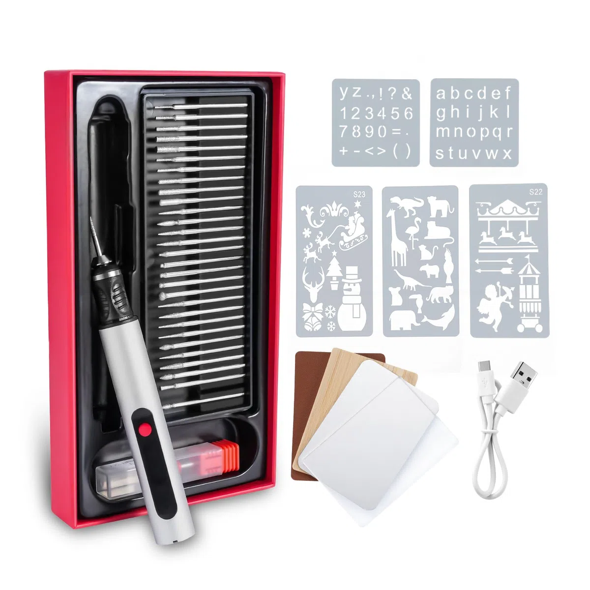 Appareil de gravure électrique pour verre et bois, kit de gravure sur verre, mini fraise avec 30 embouts, vitesse de rotation à 3 niveaux, stylo de gravure 10 W pour bricolage et artisanat, noir